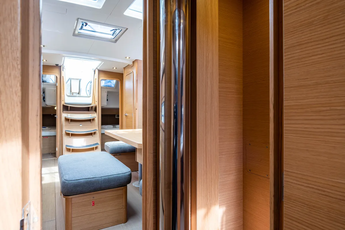 Salon of Pulsar, a Dufour 460 Grand Large sailboat at Lefkada, Greece
