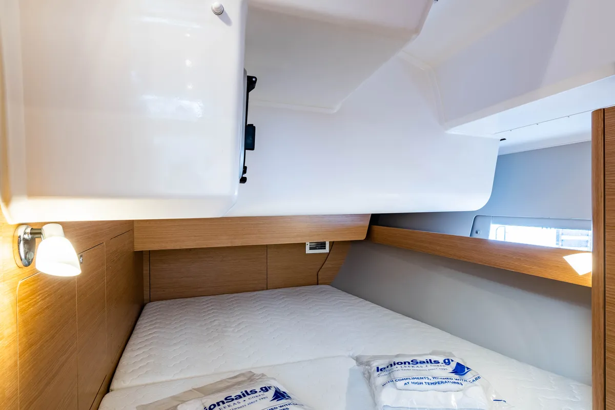 Cabin on Pulsar, a Dufour 460 Grand Large sailboat at Lefkada, Greece