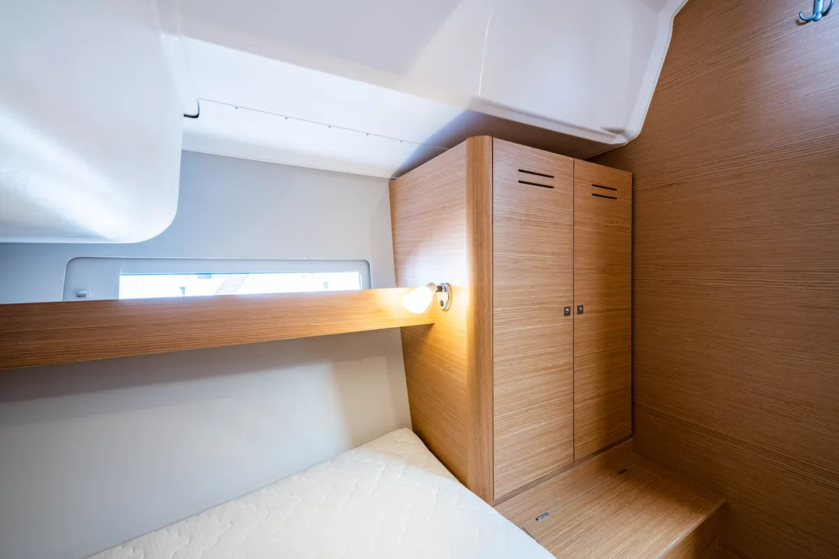 Cabin on Pulsar, a Dufour 460 Grand Large sailboat at Lefkada, Greece
