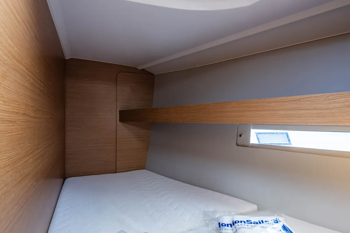 Cabin on Pulsar, a Dufour 460 Grand Large sailboat at Lefkada, Greece