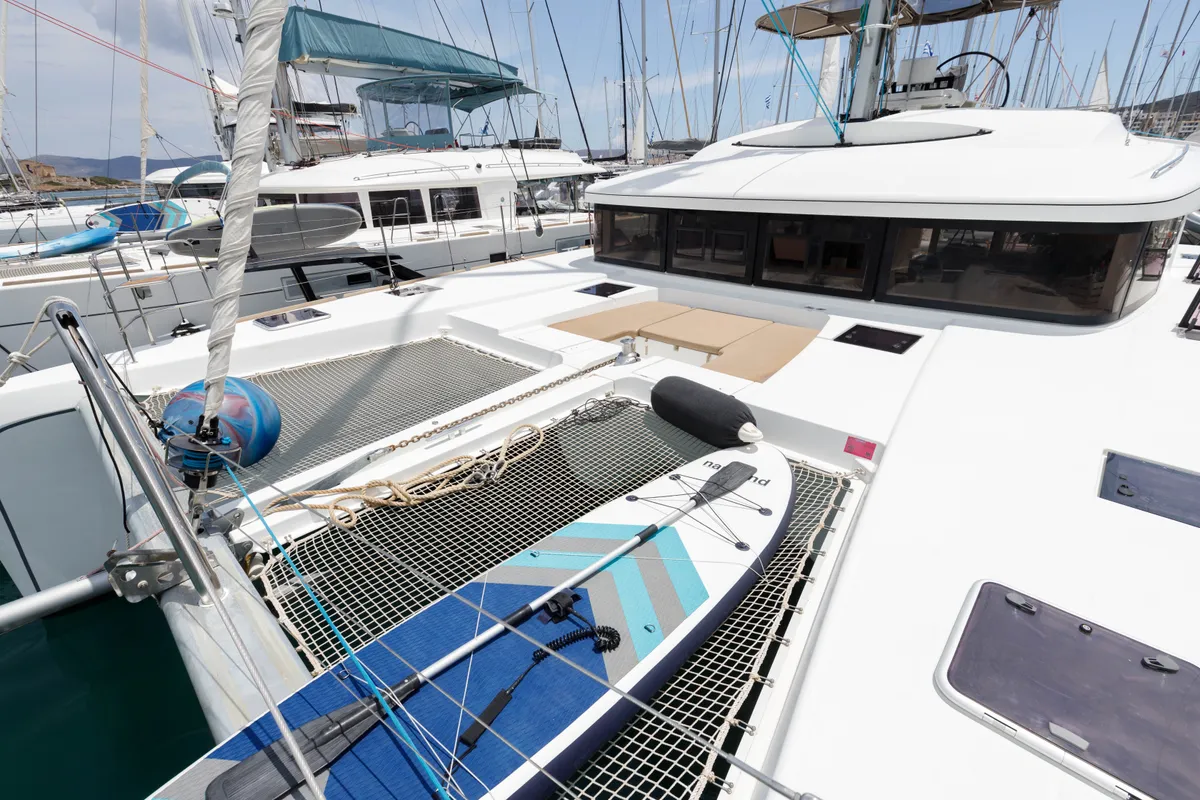 Deck of Kepi, a Lagoon 52 catamaran at Lavrion, Greece