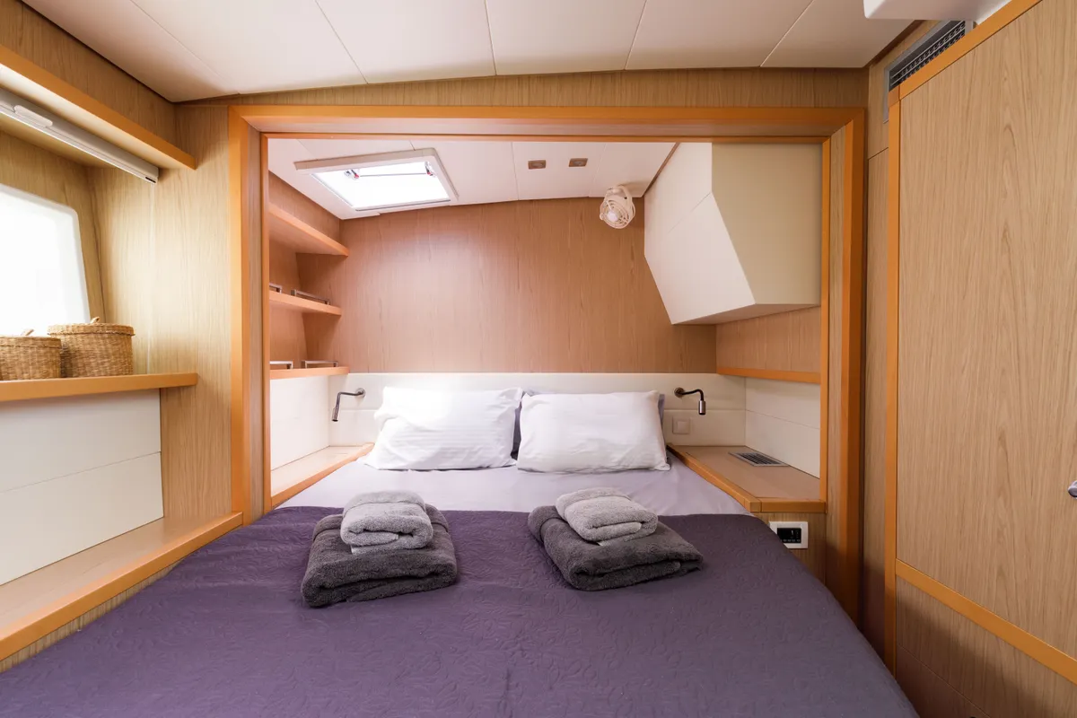 Cabin on Kepi, a Lagoon 52 catamaran at Lavrion, Greece