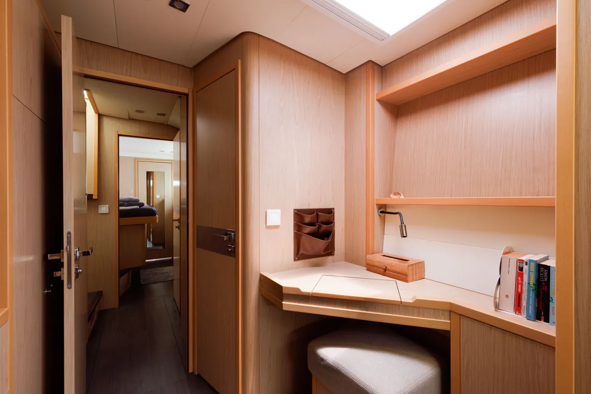Cabin on Kepi, a Lagoon 52 catamaran at Lavrion, Greece