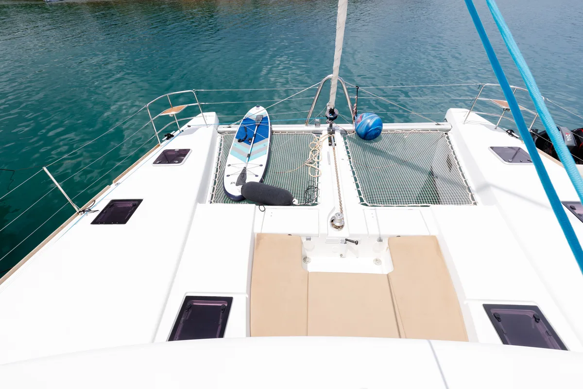 Deck of Kepi, a Lagoon 52 catamaran at Lavrion, Greece