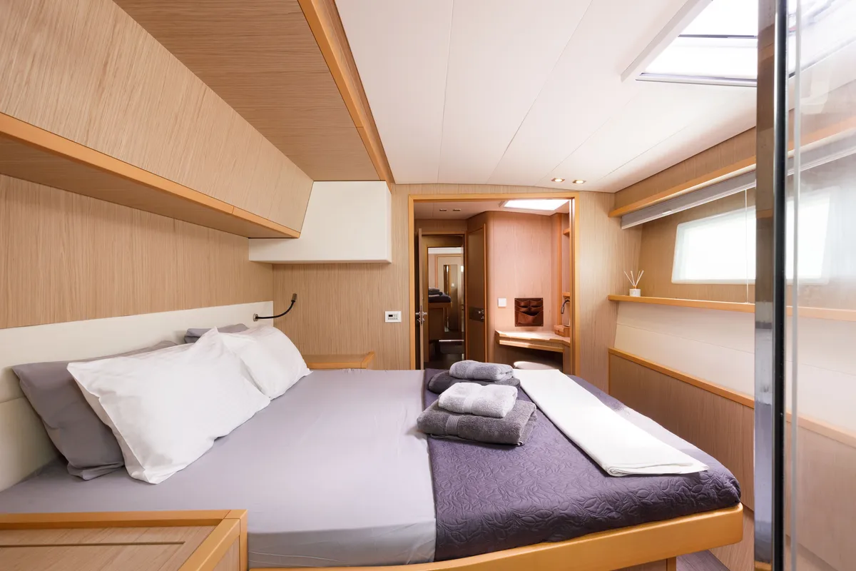 Cabin on Kepi, a Lagoon 52 catamaran at Lavrion, Greece