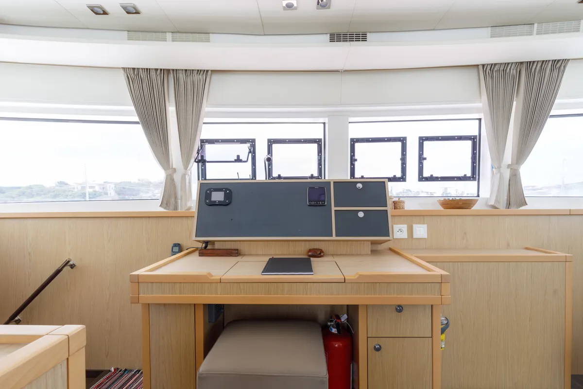 Salon of Kepi, a Lagoon 52 catamaran at Lavrion, Greece