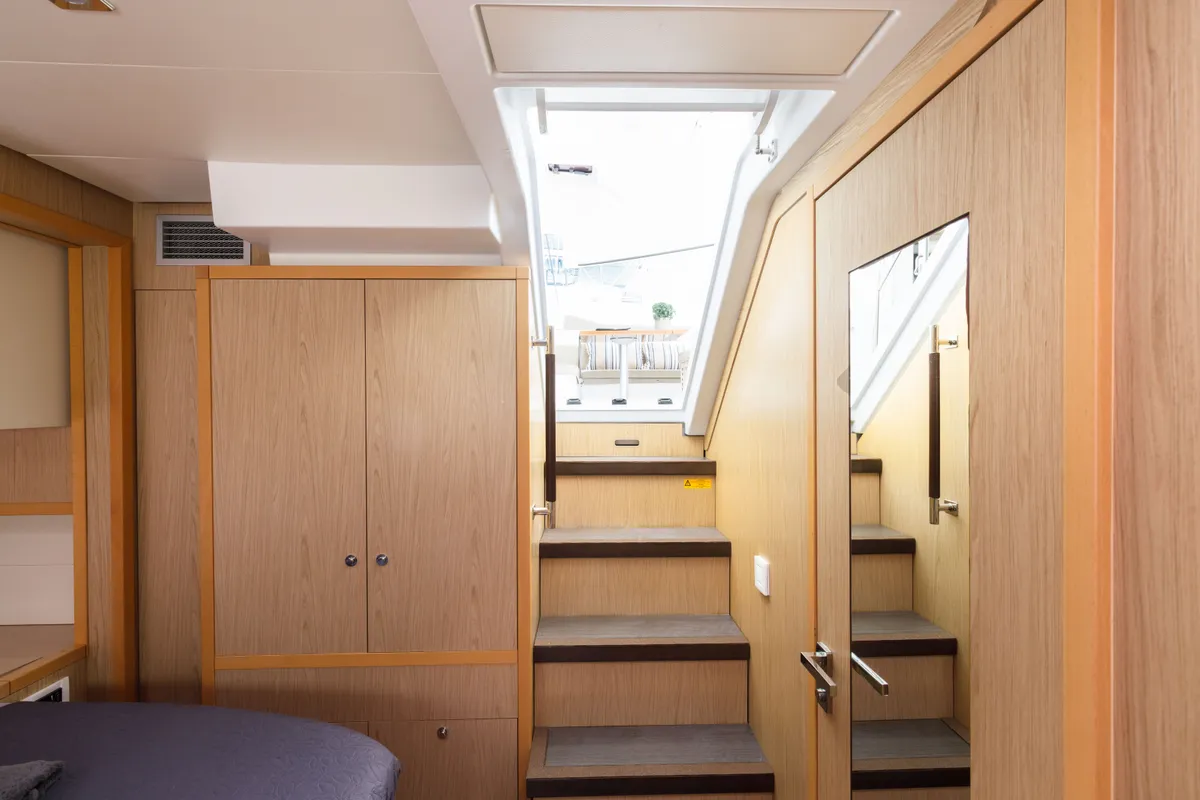 Cabin on Kepi, a Lagoon 52 catamaran at Lavrion, Greece