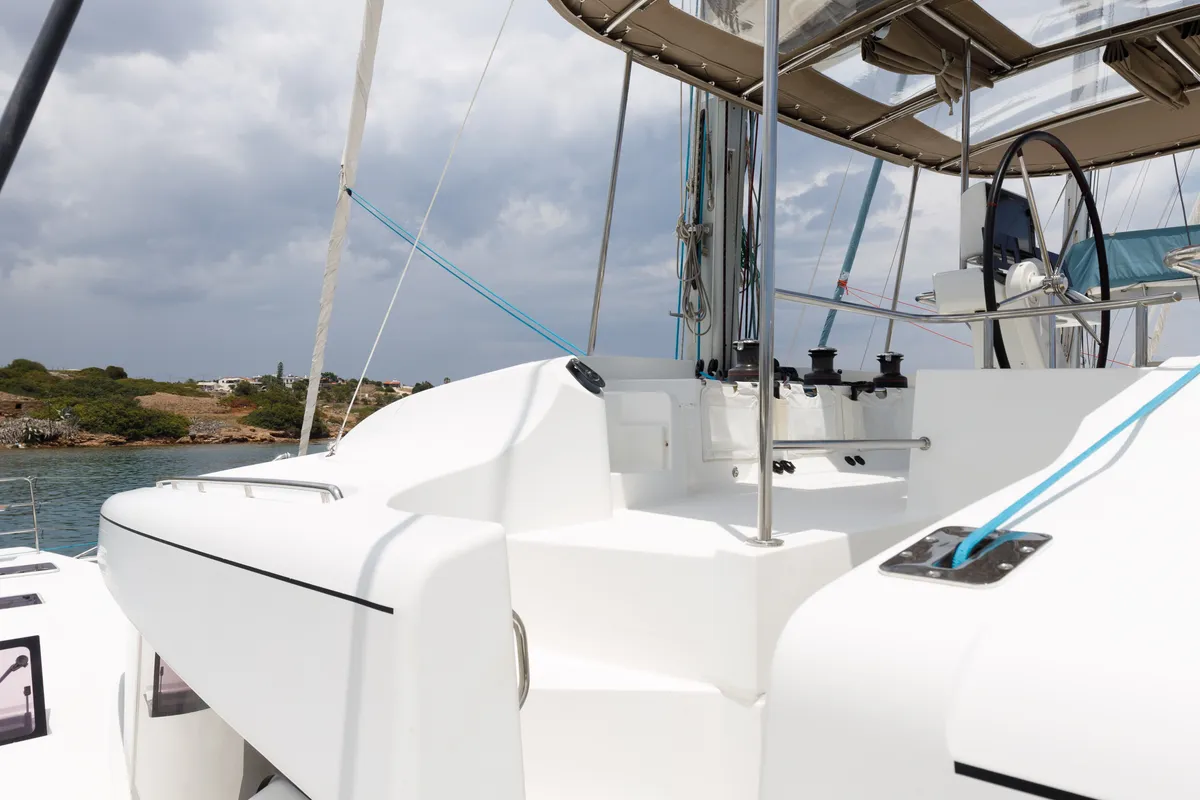 Cabin on Kepi, a Lagoon 52 catamaran at Lavrion, Greece