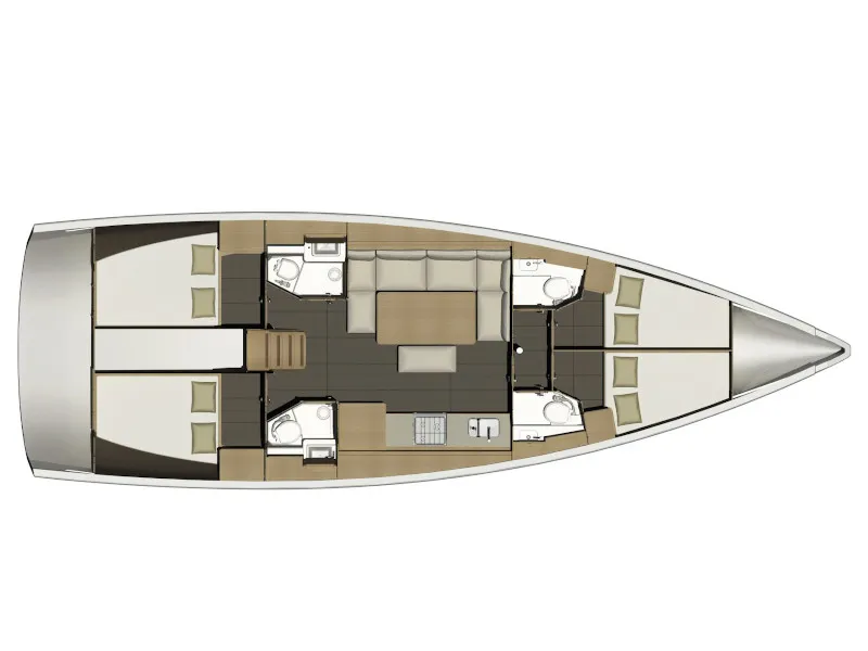 Floor plan of Fun Planet, a Dufour 460 Grand Large sailboat at Marsala, Italy
