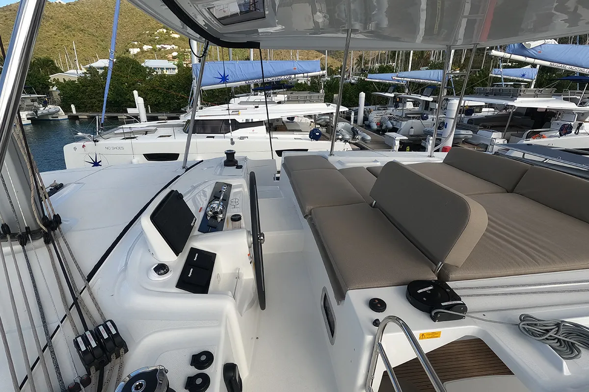 Cockpit of Kokomo , a Lagoon 46 catamaran at Road Town, British Virgin Islands