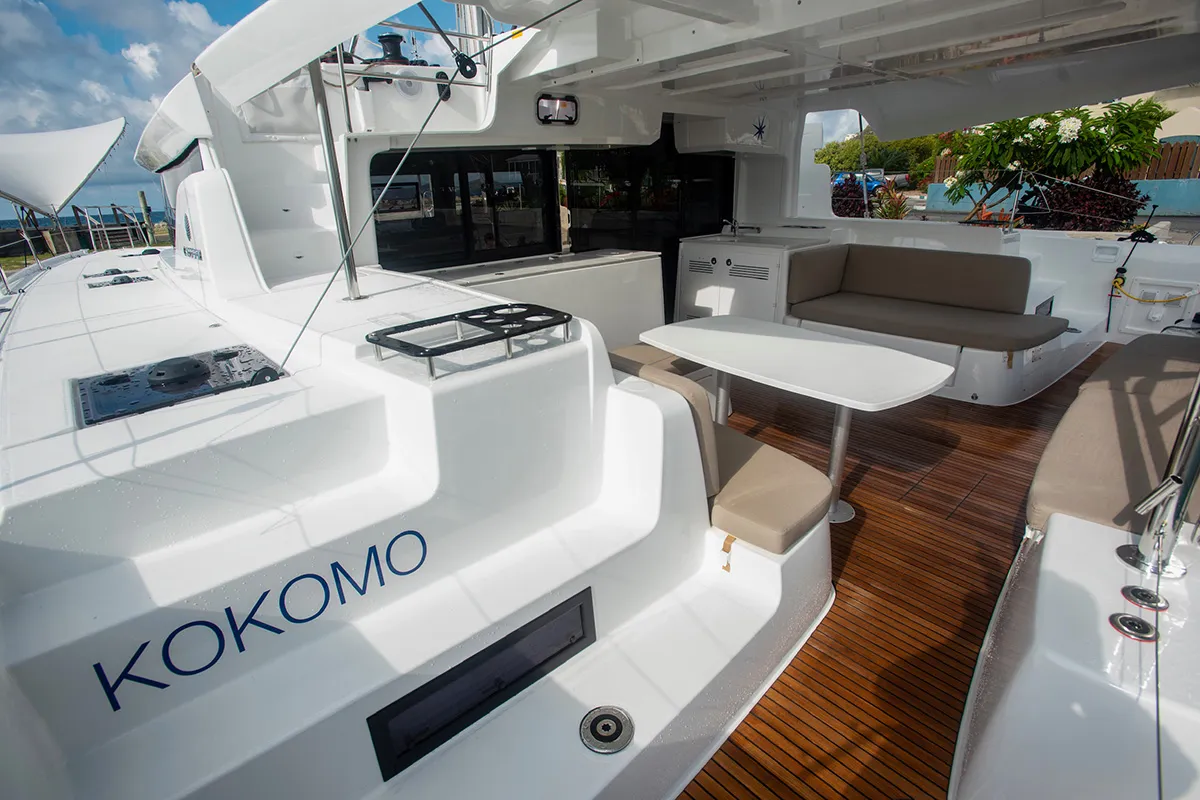 Deck of Kokomo , a Lagoon 46 catamaran at Road Town, British Virgin Islands
