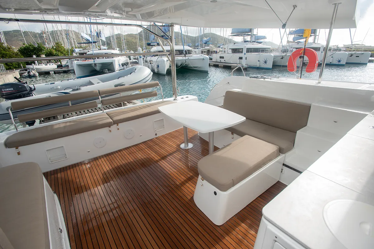 Deck of Kokomo , a Lagoon 46 catamaran at Road Town, British Virgin Islands