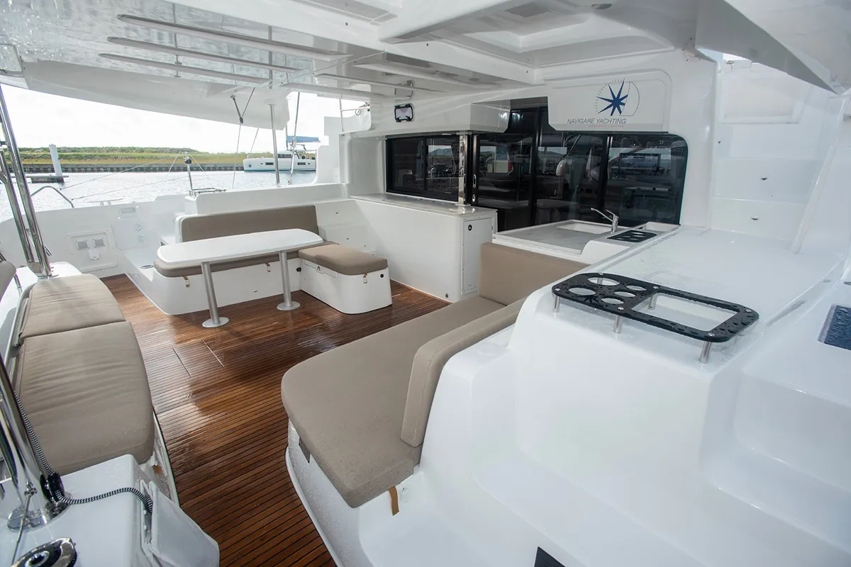 Deck of Kokomo , a Lagoon 46 catamaran at Road Town, British Virgin Islands