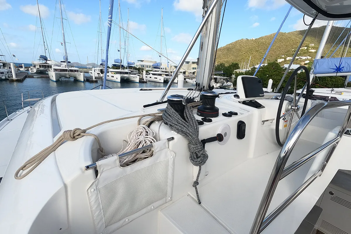 Cockpit of Kokomo , a Lagoon 46 catamaran at Road Town, British Virgin Islands
