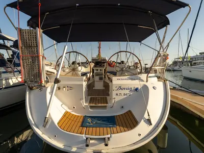 Cockpit of Danai (with Bowthruster ,Solar Panels, New Sails), a Bavaria 44 sailboat at Kavala, Greece