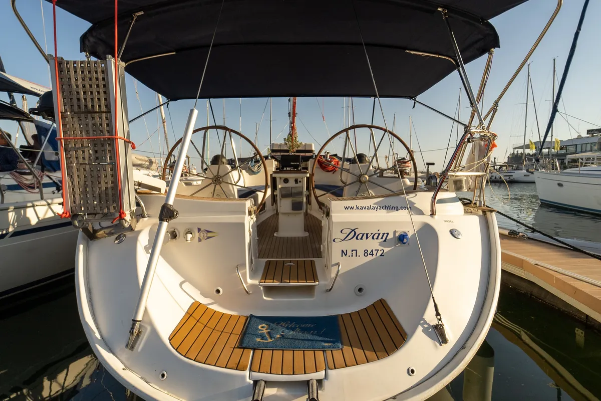 Cockpit of Danai (with Bowthruster ,Solar Panels, New Sails), a Bavaria 44 sailboat at Kavala, Greece