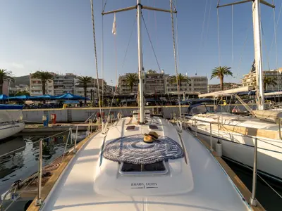 Deck of Danai (with Bowthruster ,Solar Panels, New Sails), a Bavaria 44 sailboat at Kavala, Greece