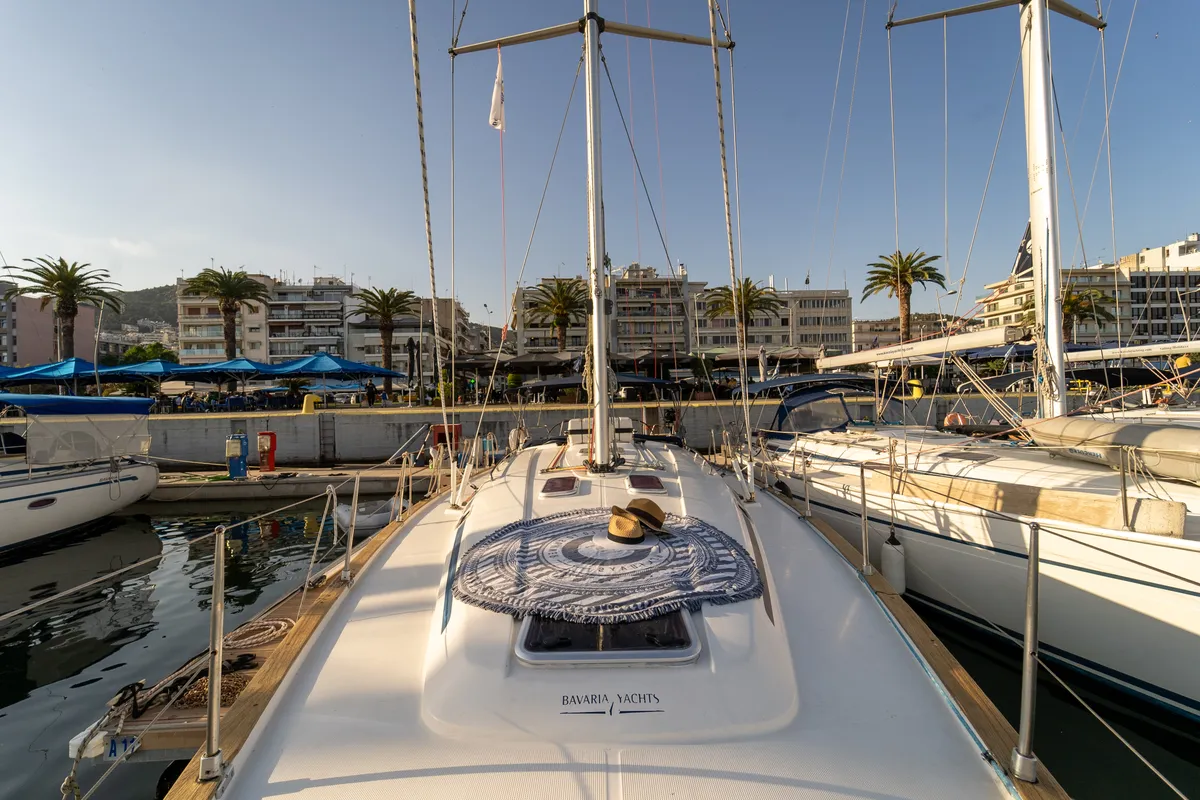 Deck of Danai (with Bowthruster ,Solar Panels, New Sails), a Bavaria 44 sailboat at Kavala, Greece