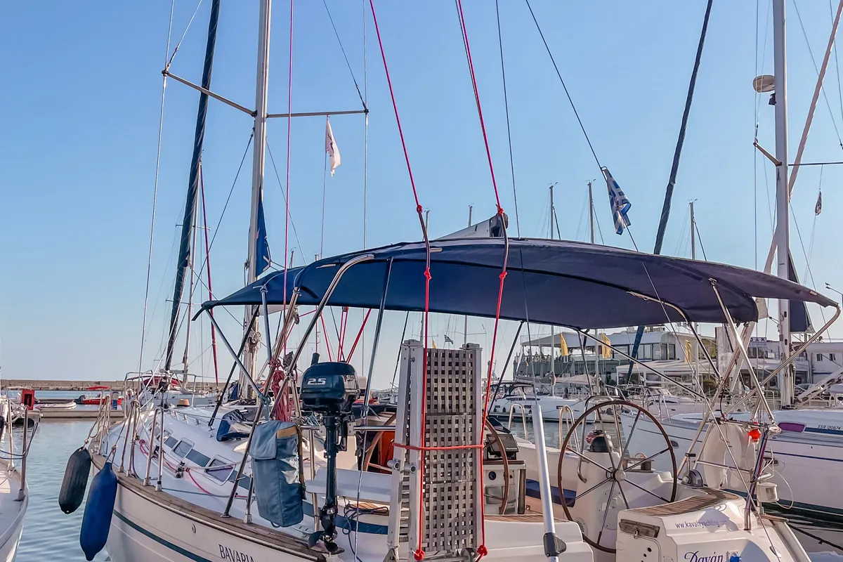 Exterior view of Danai (with Bowthruster ,Solar Panels, New Sails), a Bavaria 44 sailboat at Kavala, Greece