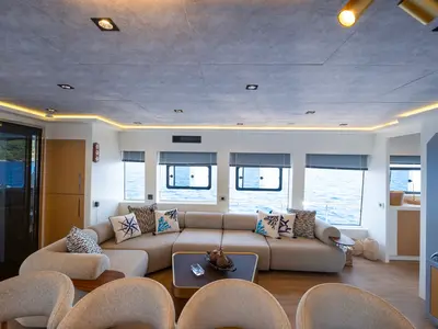 Salon of Özde 2, a Custom Made PLT 85 Trawler motor yacht at Fethiye, Turkey