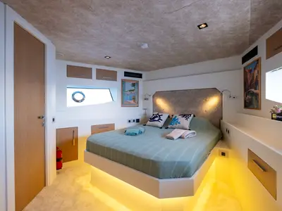 Cabin on Özde 2, a Custom Made PLT 85 Trawler motor yacht at Fethiye, Turkey