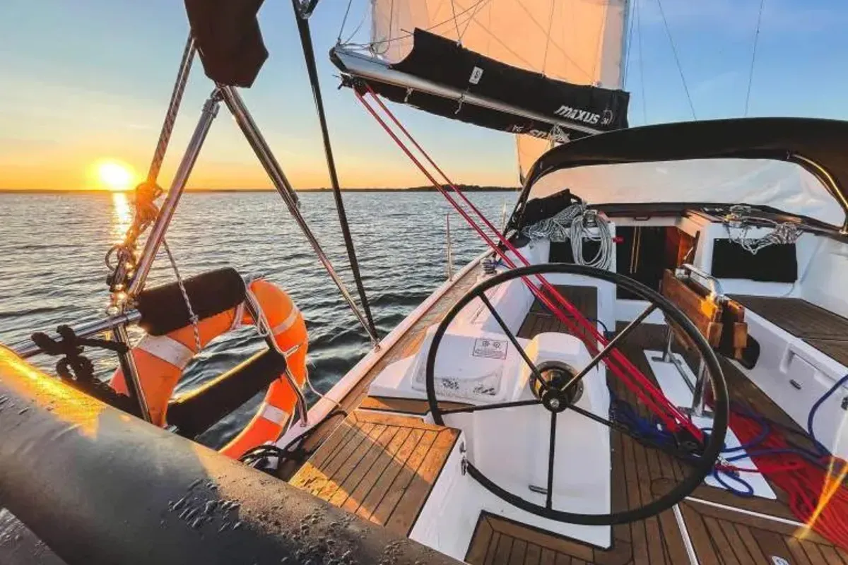 Cockpit of Zatoka Kula, a Northman Maxus 34 sailboat at Sztynort, Poland