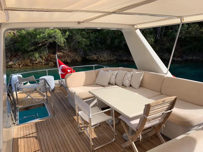 Deck of Atil, a Gulet Motoryacht motor yacht at Fethiye, Turkey