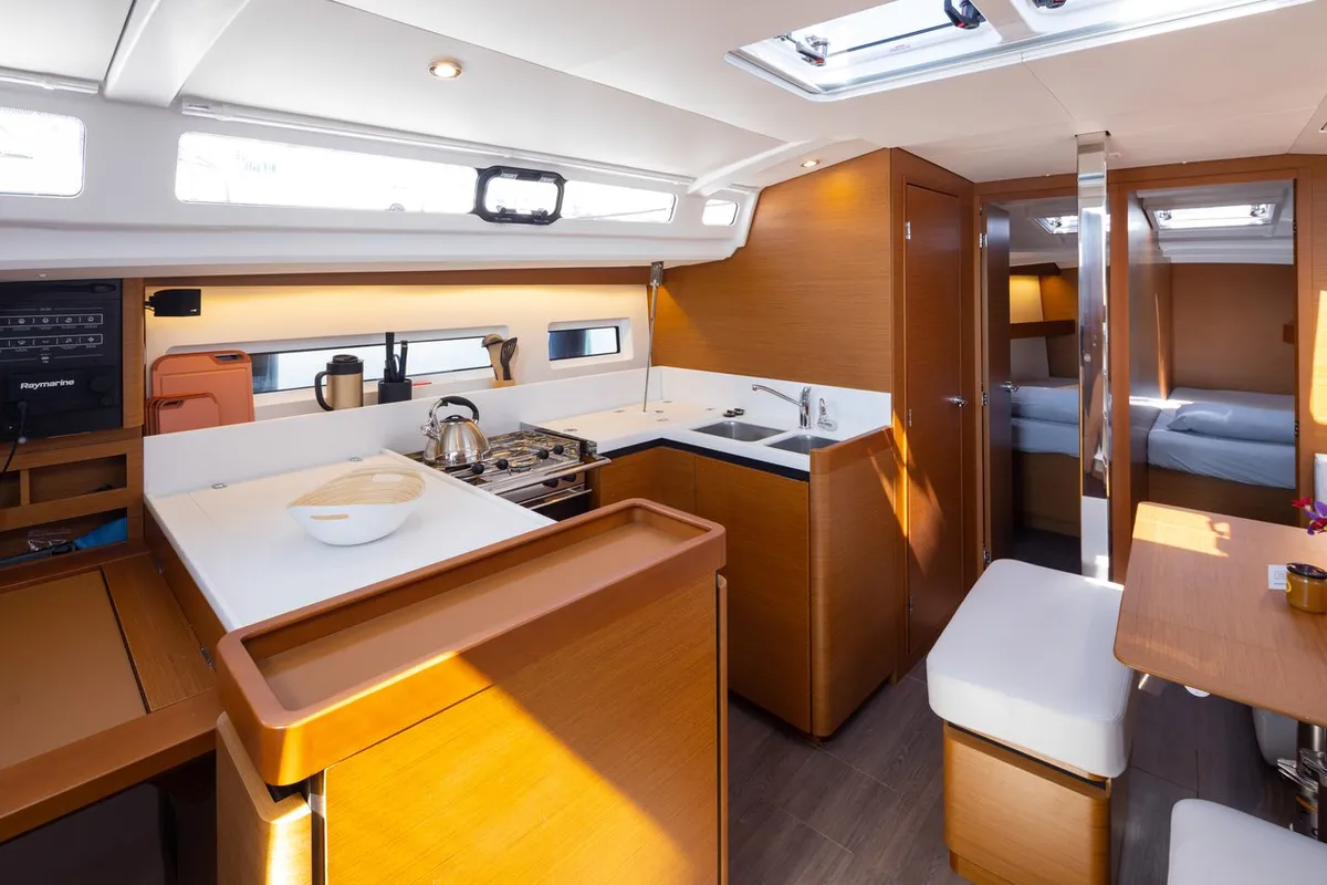 Galley of Asteri, a Jeanneau Sun Odyssey 440 sailboat at Municipal Unit of Lefkada, Greece