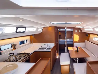 Salon of Asteri, a Jeanneau Sun Odyssey 440 sailboat at Municipal Unit of Lefkada, Greece