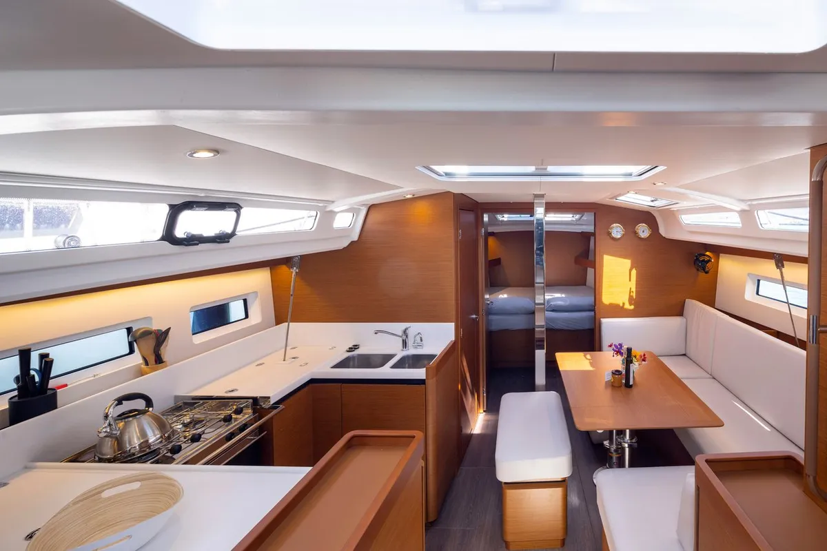 Salon of Asteri, a Jeanneau Sun Odyssey 440 sailboat at Municipal Unit of Lefkada, Greece