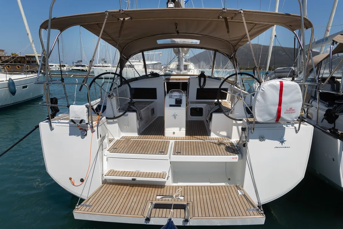 Deck of Asteri, a Jeanneau Sun Odyssey 440 sailboat at Municipal Unit of Lefkada, Greece