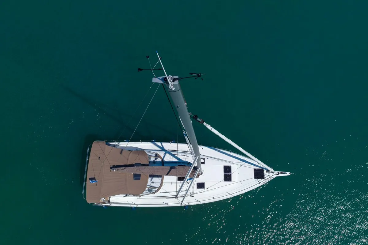 Exterior view of Asteri, a Jeanneau Sun Odyssey 440 sailboat at Municipal Unit of Lefkada, Greece