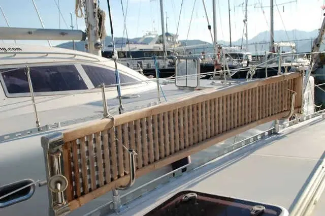 Deck of Kassiopeia, a Nautitech 47 catamaran at Marmaris, Turkey
