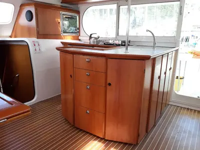 Galley of Kassiopeia, a Nautitech 47 catamaran at Marmaris, Turkey