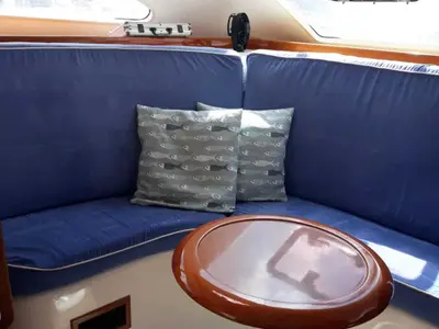 Salon of Kassiopeia, a Nautitech 47 catamaran at Marmaris, Turkey