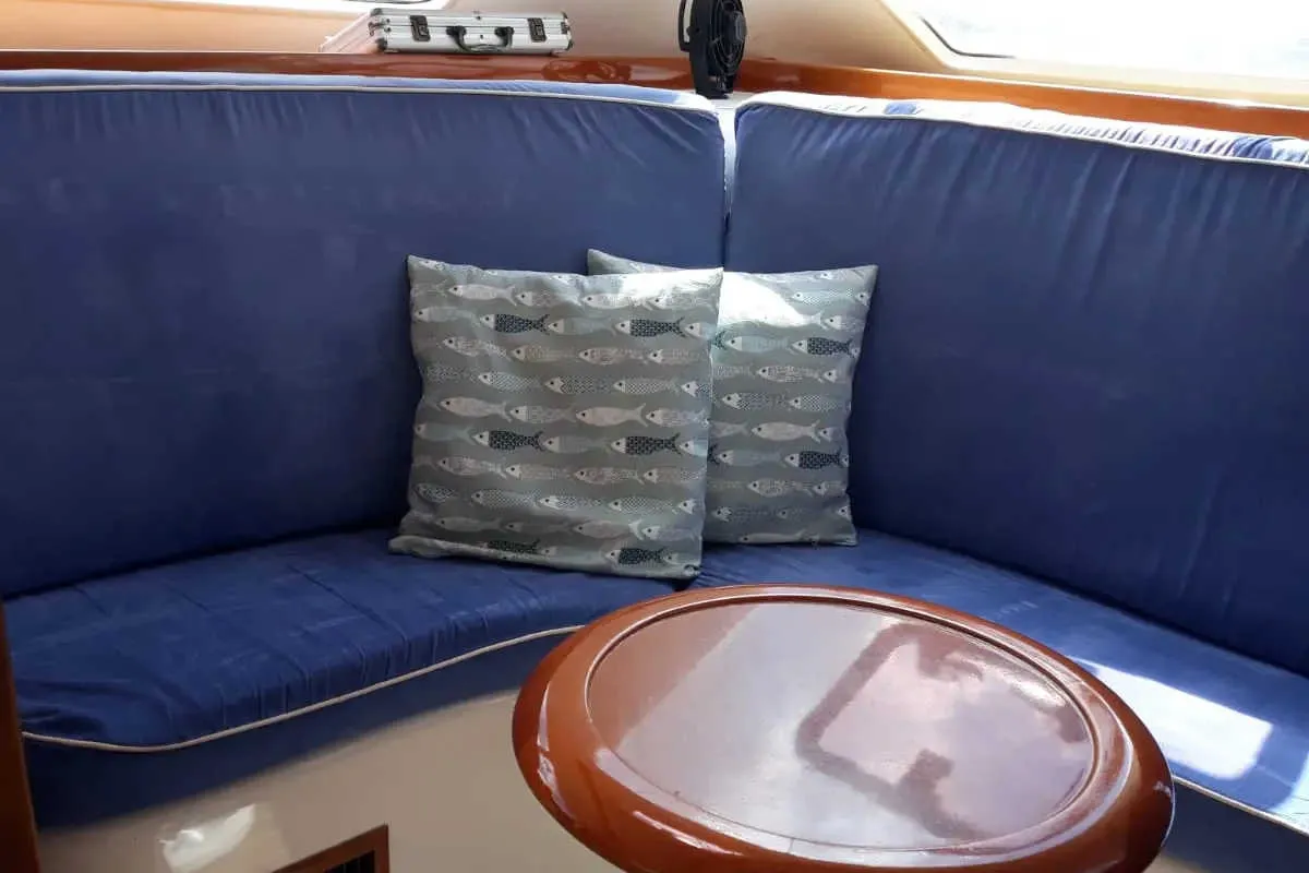 Salon of Kassiopeia, a Nautitech 47 catamaran at Marmaris, Turkey