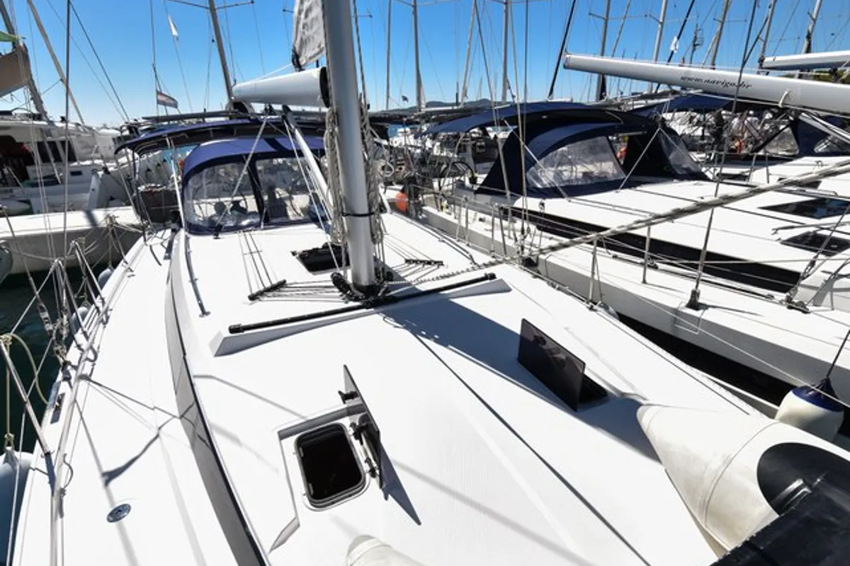 Deck of Bella, a Bavaria C42 sailboat at Općina Sukošan, Croatia