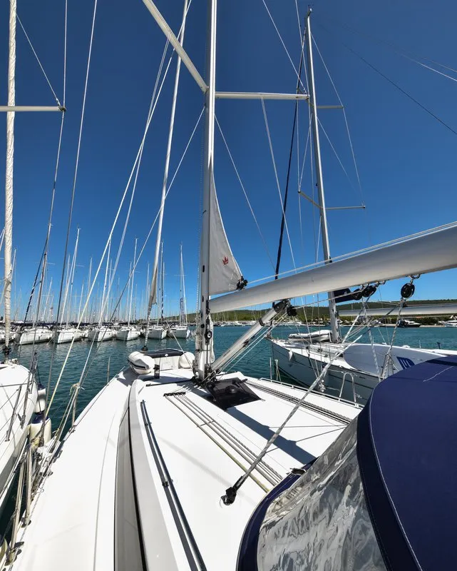 Deck of Bella, a Bavaria C42 sailboat at Općina Sukošan, Croatia
