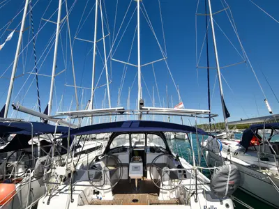 Cockpit of Bella, a Bavaria C42 sailboat at Sukošan, Croatia