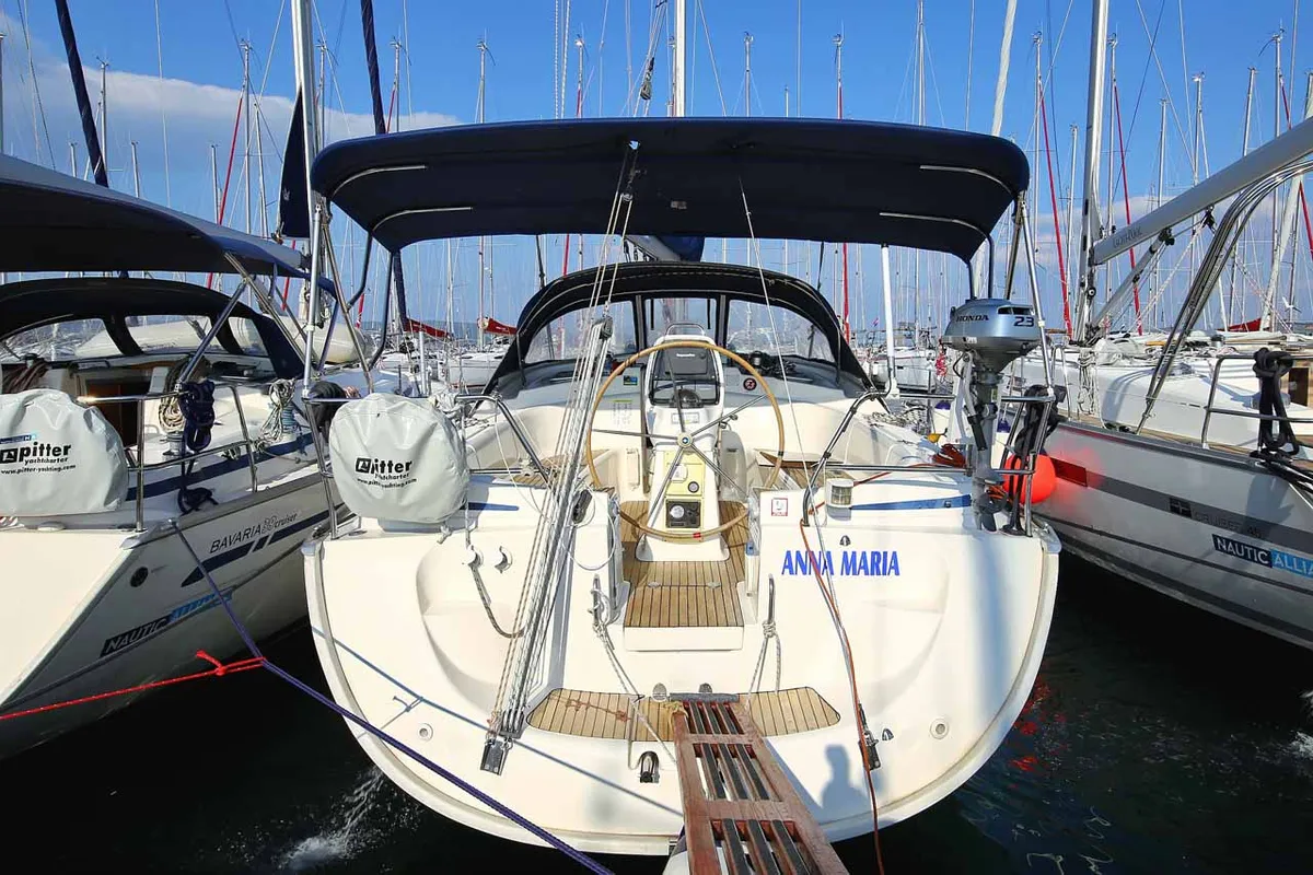 Exterior view of Anna Maria, a Bavaria 39 Cruiser sailboat at Grad Biograd na Moru, Croatia