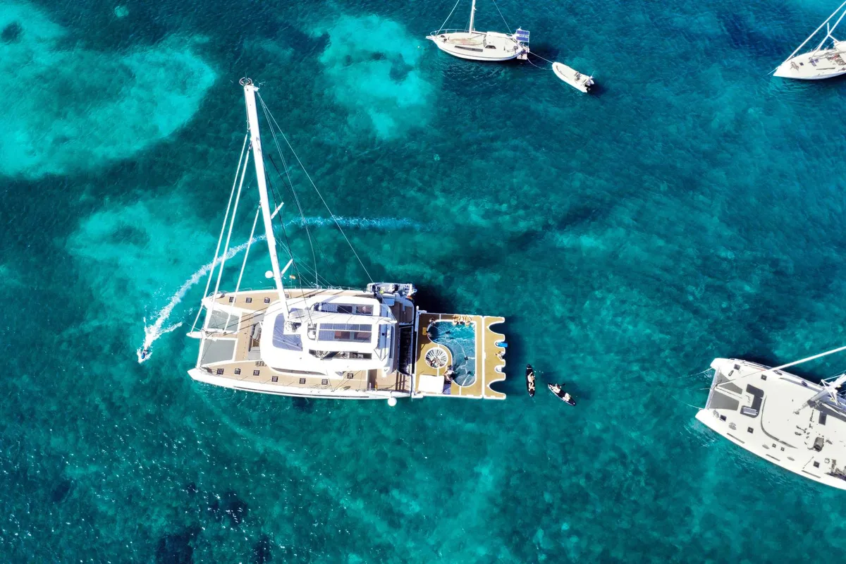 Exterior view of TriWing Endor, a Lagoon Sixty 5 catamaran at Grad Kaštela, Croatia