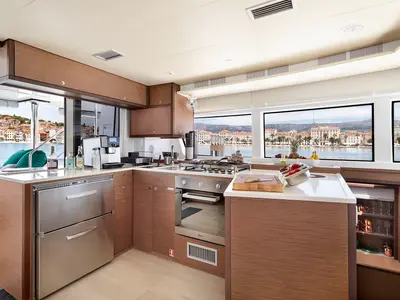 Galley of Emerald Gemini, a Lagoon 52 F OW catamaran at Grad Kaštela, Croatia