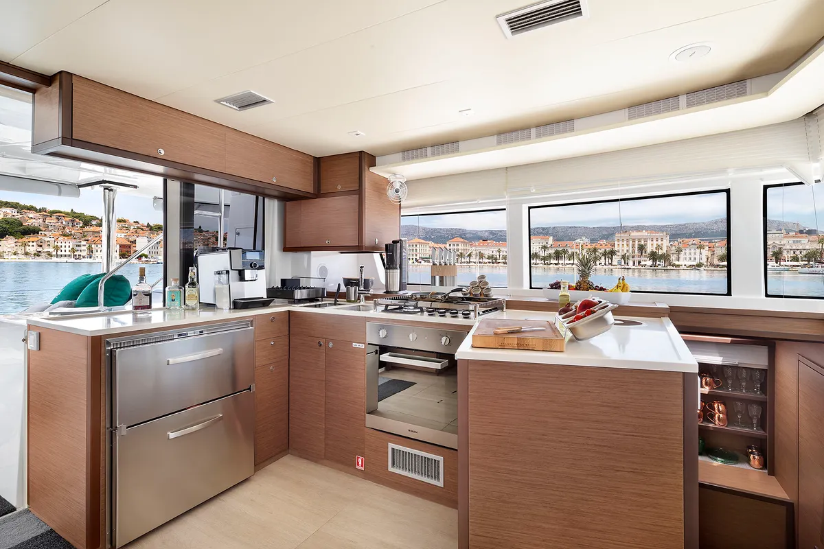 Galley of Emerald Gemini, a Lagoon 52 F OW catamaran at Grad Kaštela, Croatia