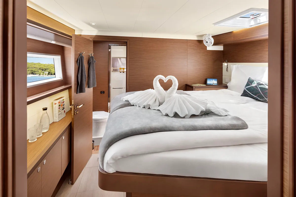 Cabin on Emerald Gemini, a Lagoon 52 F OW catamaran at Grad Kaštela, Croatia