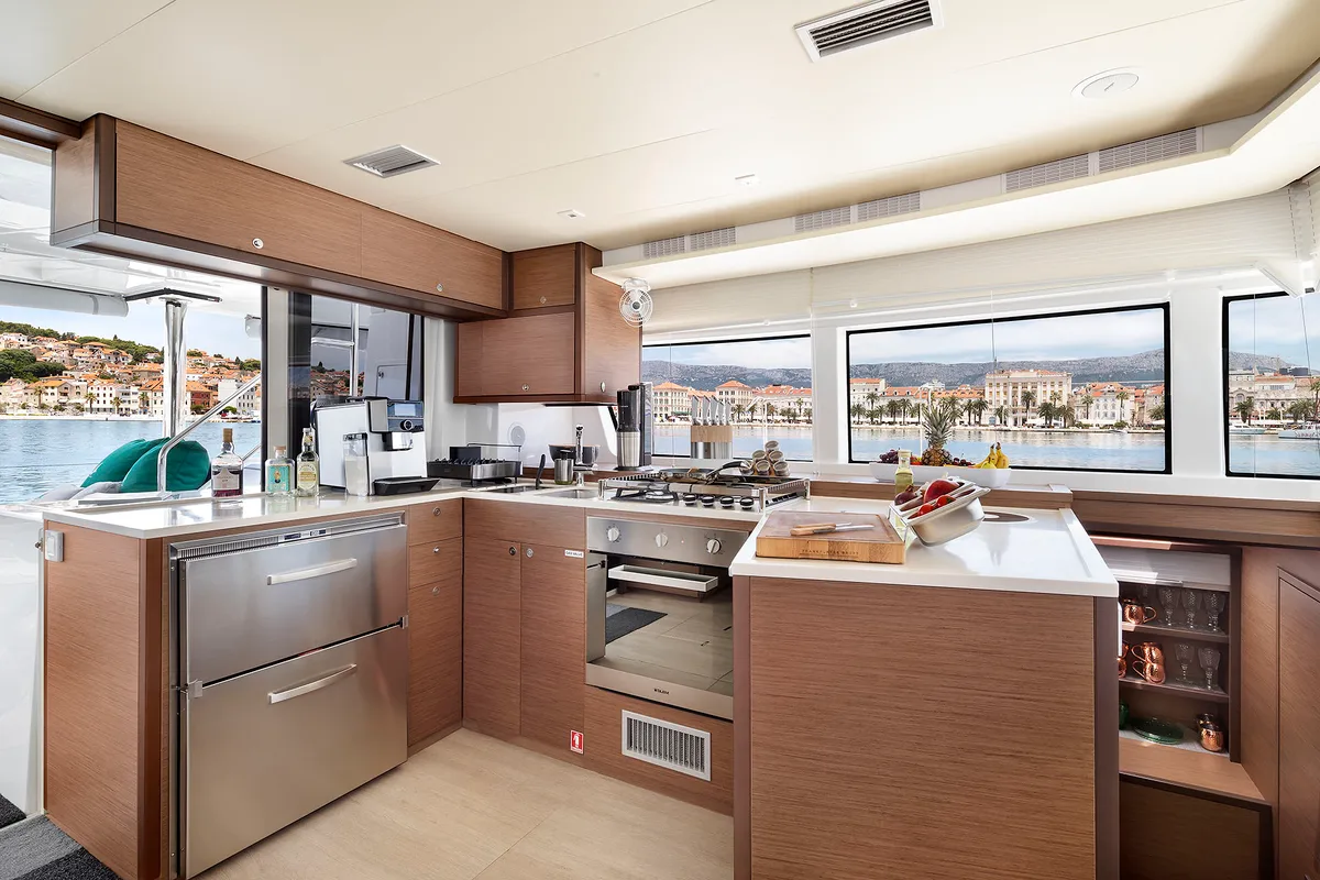 Galley of Emerald Gemini, a Lagoon 52 F OW catamaran at Grad Kaštela, Croatia