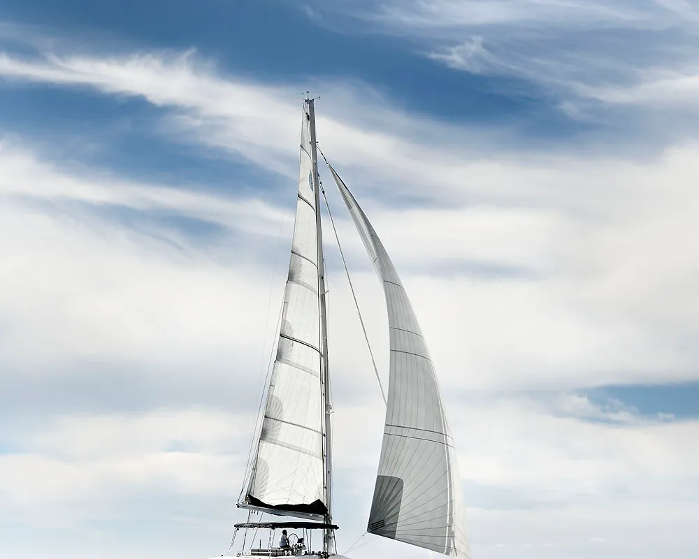 Exterior view of Emerald Gemini, a Lagoon 52 F OW catamaran at Grad Kaštela, Croatia