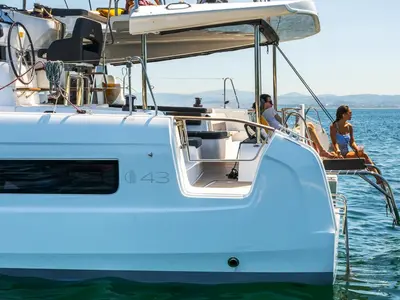 Michelangelo, a Lagoon 43 catamaran at Benitses, Greece