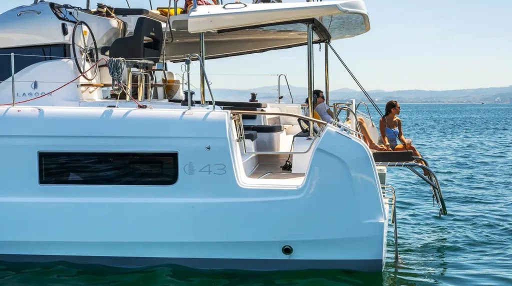 Michelangelo, a Lagoon 43 catamaran at Benitses, Greece