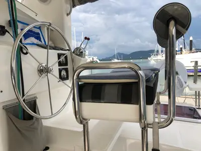 Cockpit of Kirsty B, a Custom Made Matrix Vision 450 catamaran at Mai Khao, Thailand
