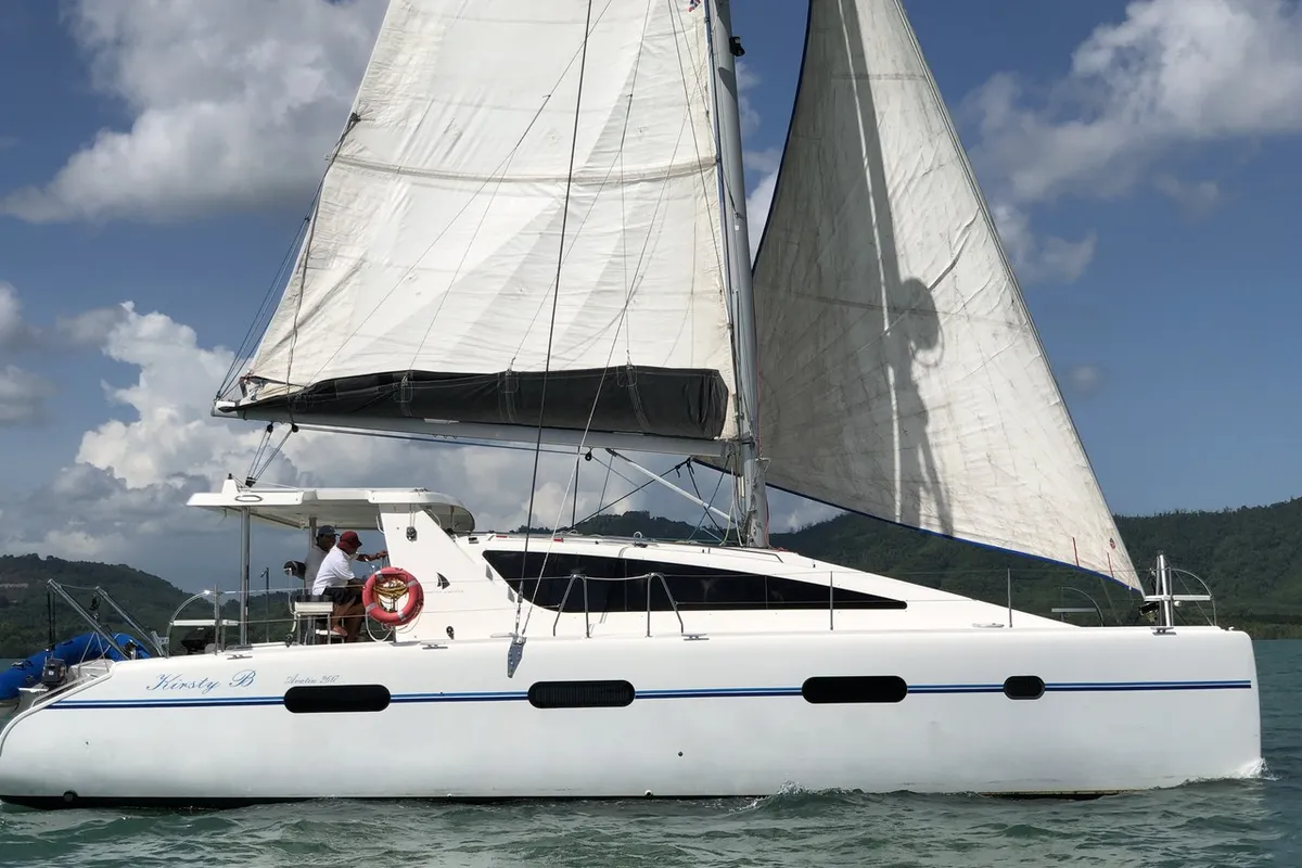 Exterior view of Kirsty B, a Custom Made Matrix Vision 450 catamaran at Mai Khao, Thailand